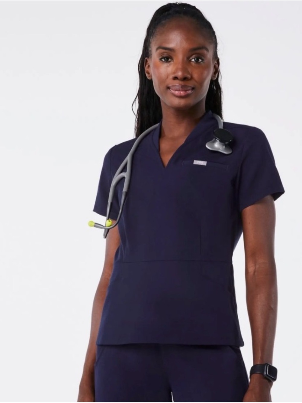 Figs Navy Short-Sleeve V-Neck Scrub Top